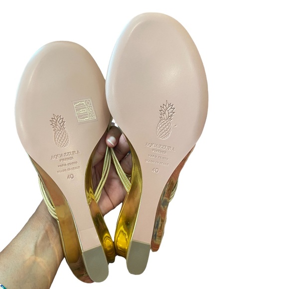 Aquazurra Pedi Gold Metallic Leather Wedge Sandals BNIB Sz EU 40 - Picture 12 of 15